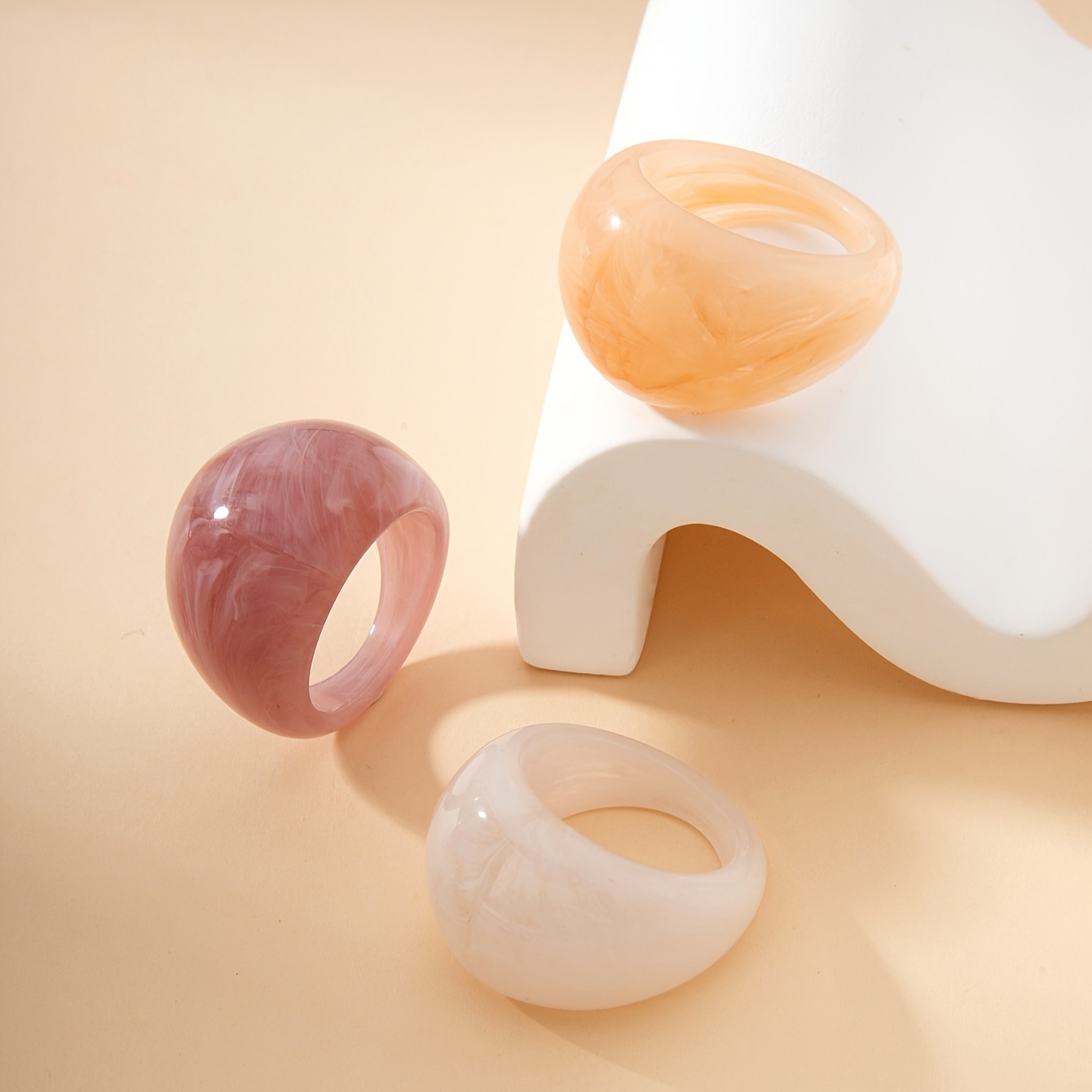 3pc Transparent Acrylic Geometric Ring Set for Women
